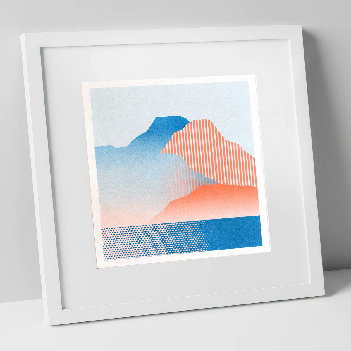 Geometric Great Gable In Coral lake district fell art print in white frame