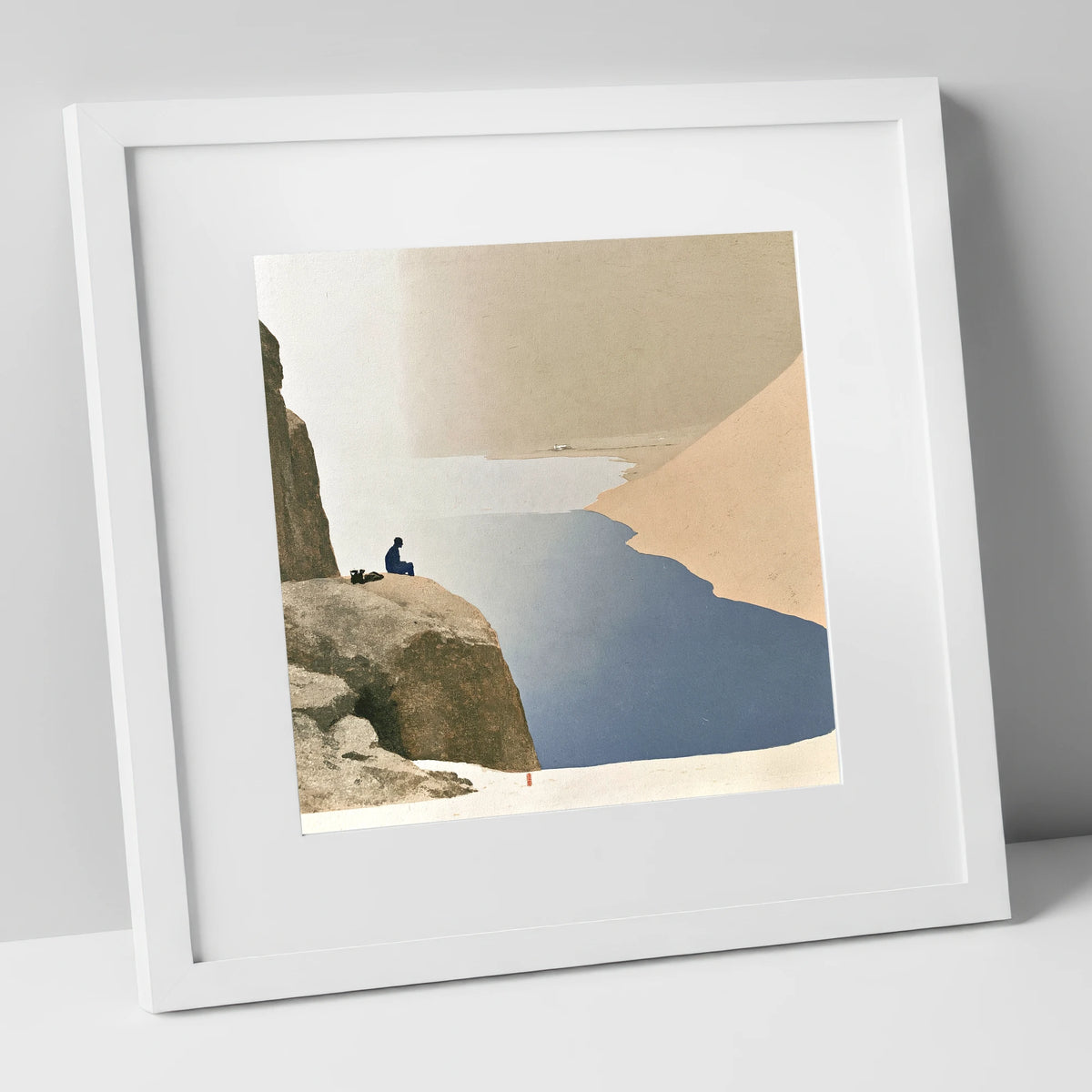 Seated Walker at Innominate Tarn lake district fell art print in white frame
