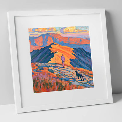 Radiant Helvellyn Dog Walk gifts for dog walkers art print in white frame