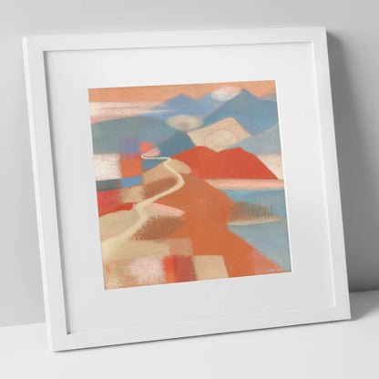 Terracotta Ridge on Cat Bells lake district fell art print in white frame