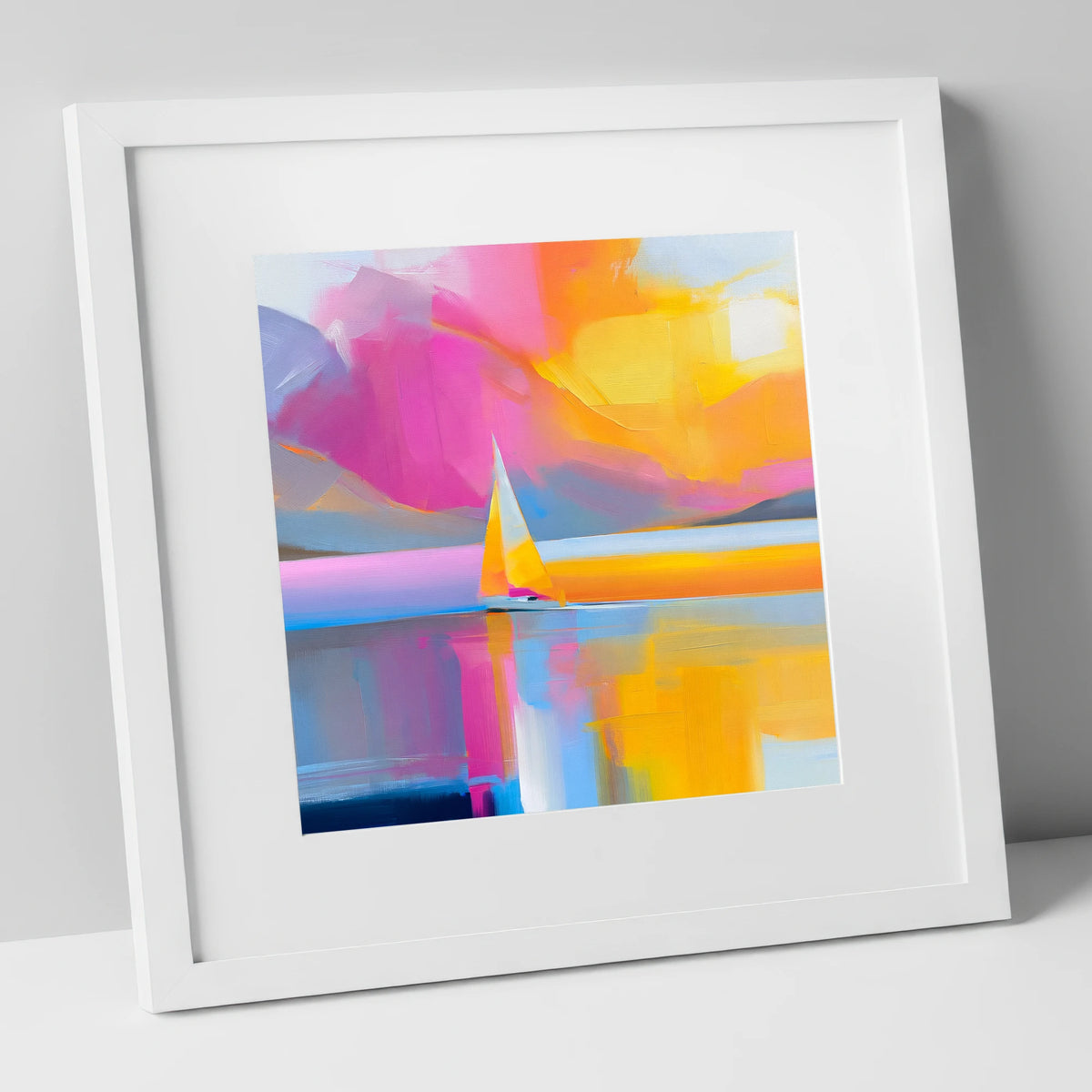Vibrant Sailboat on the Lake lake district walking art print in white frame