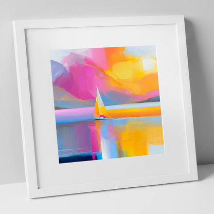 Vibrant Sailboat on the Lake lake district walking art print in white frame