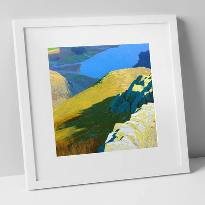 Sunlit Ridge on Stone Arthur lake district fell art print in white frame