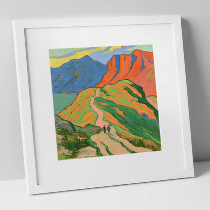 Bold Fells and Mountain Walkers lake district walking art print in white frame