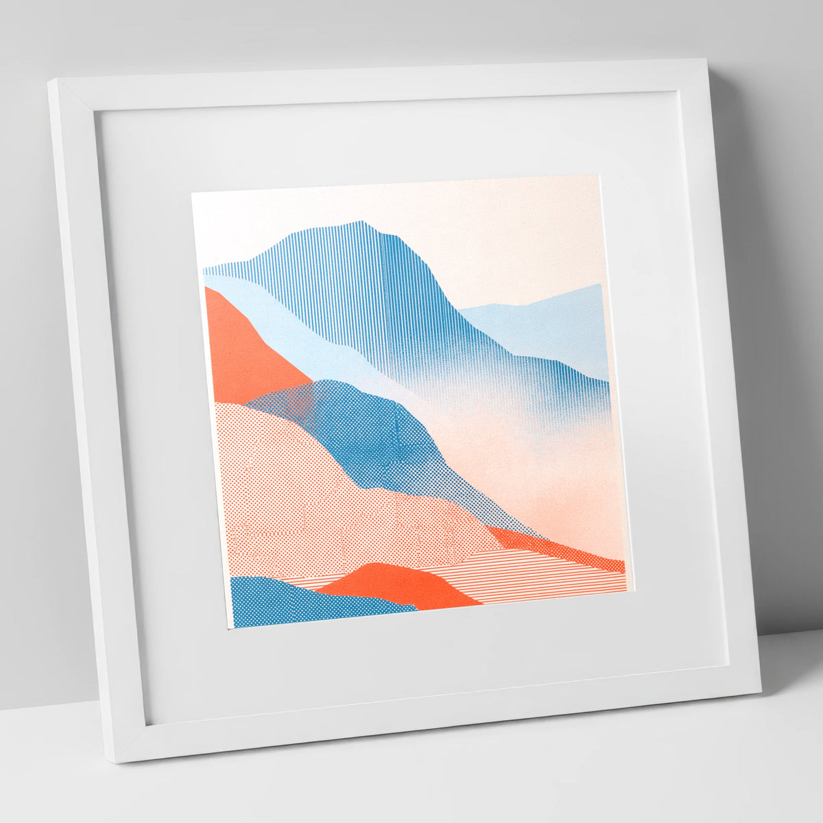 Great Langdale in Blue and Coral lake district valley art print in white frame