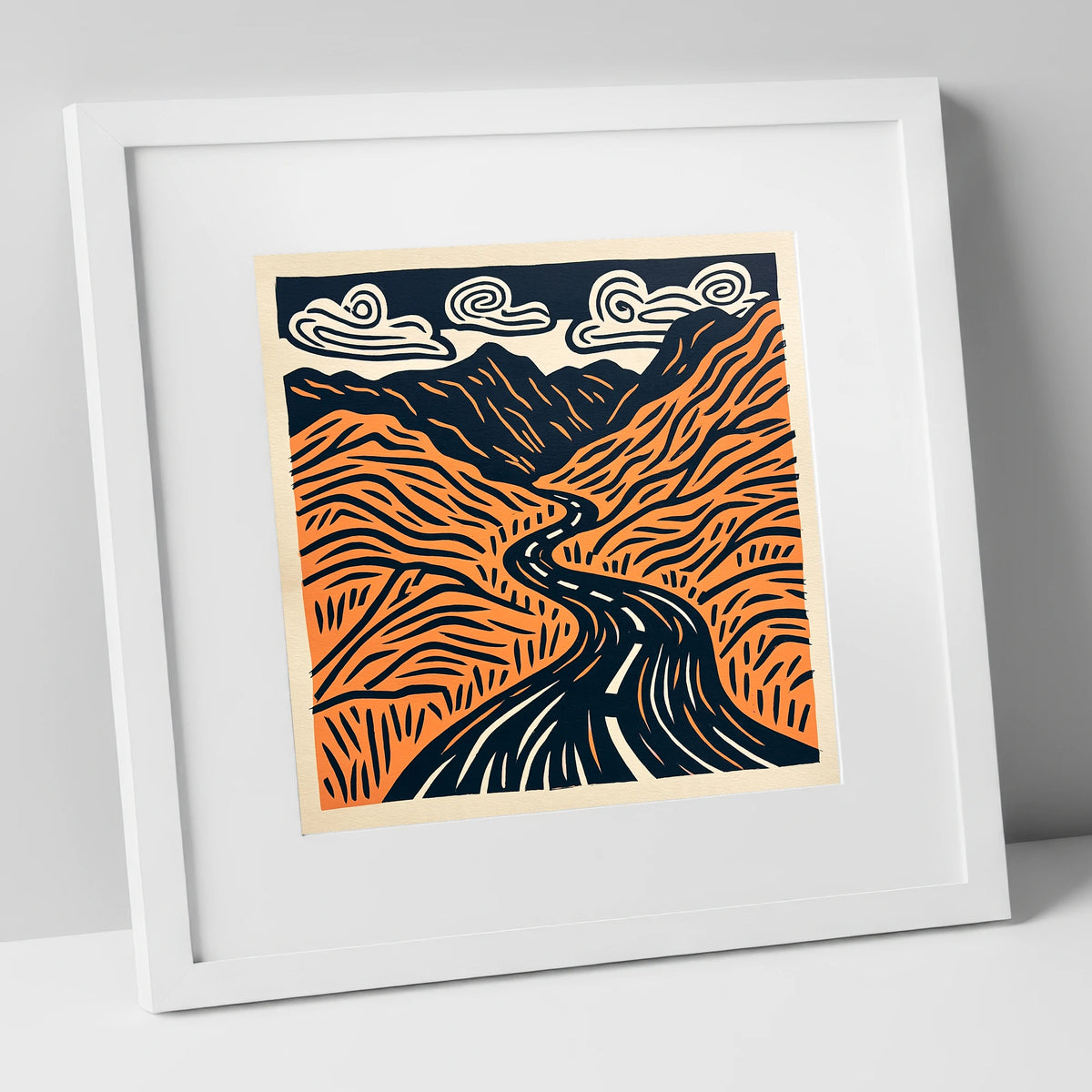 Bold Hardknott Pass Mountain Road lake district valley art print in white frame