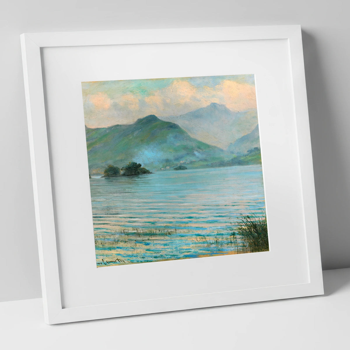 Hazy Catbells Over Derwentwater lake district lake art print in white frame
