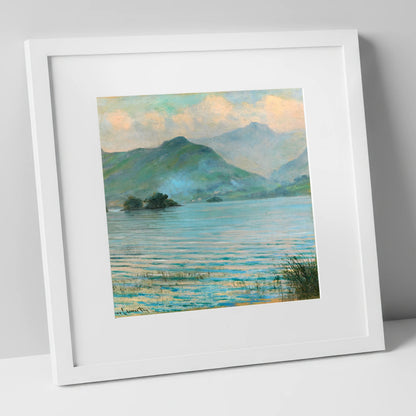 Hazy Catbells Over Derwentwater lake district lake art print in white frame