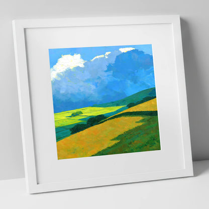 Rolling Fells and Stormy Skies lake district sky art print in white frame