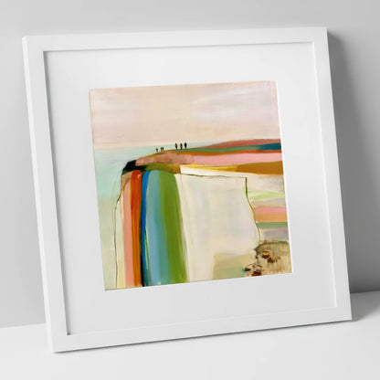 Vibrant Fell Top Walkers lake district fell art print in white frame