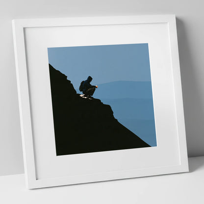 Blencathra Walker in Dramatic Silhouette lake district fell art print in white frame