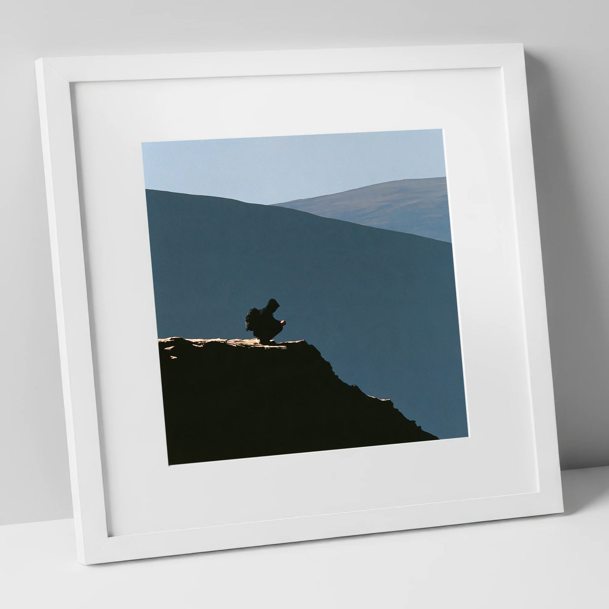 Walker Silhouette on Blencathra Edge lake district fell art print in white frame