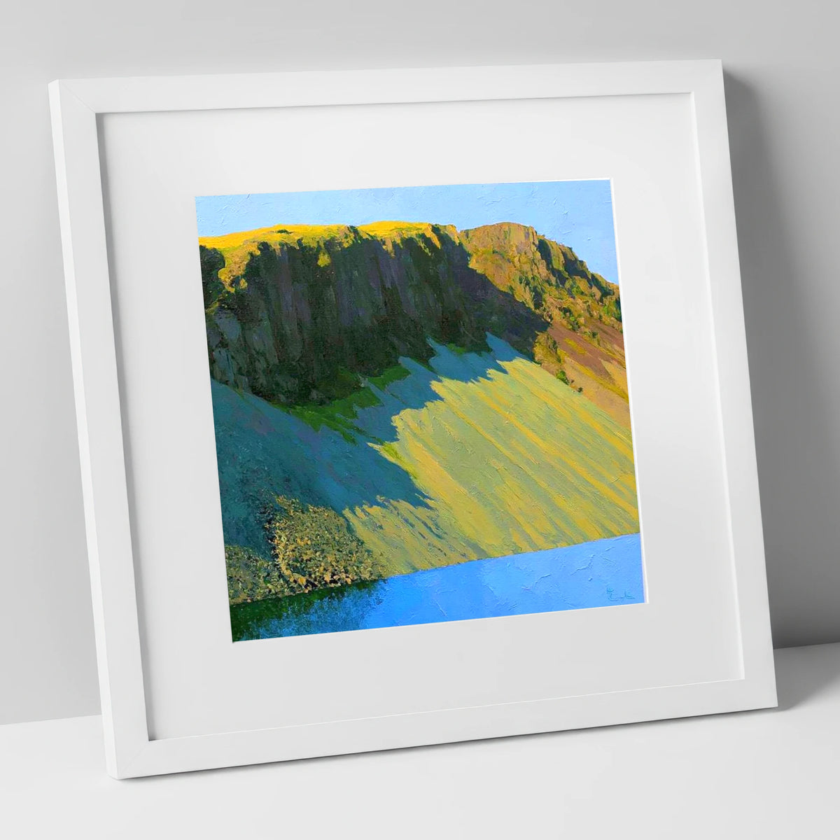 Sunlit Screes of Illgill Head lake district fell art print in white frame