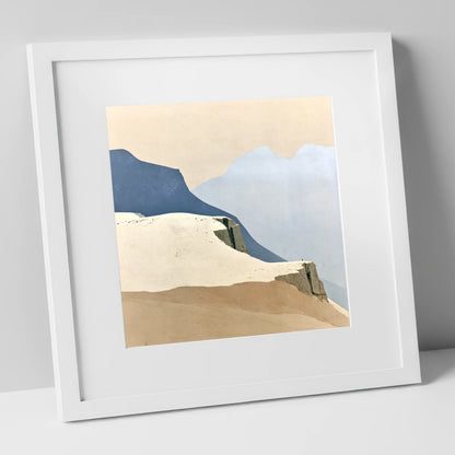 Lone Figure on High Fell Crag lake district fell art print in white frame