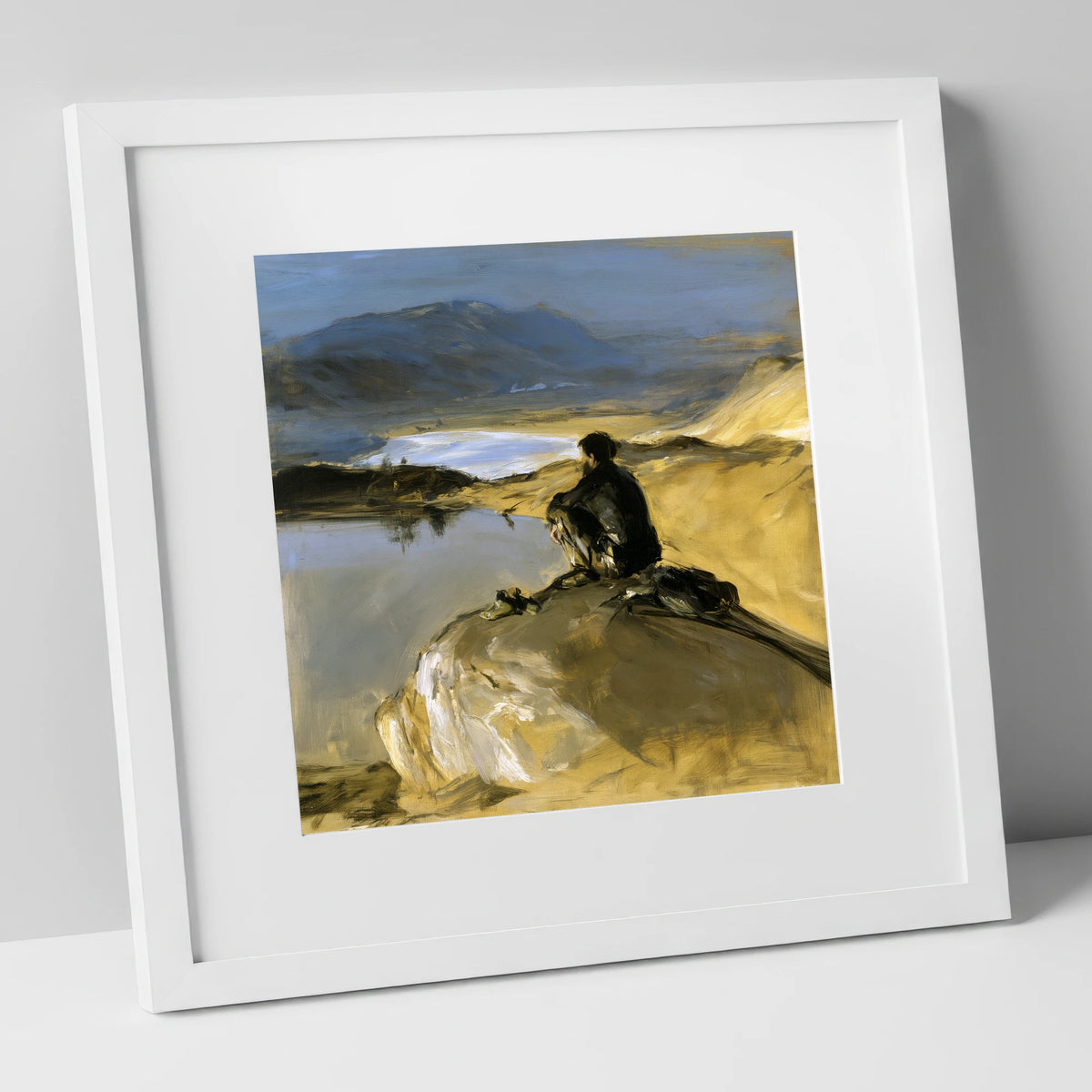 Innominate Tarn Walker in Shadow lake district fell art print in white frame