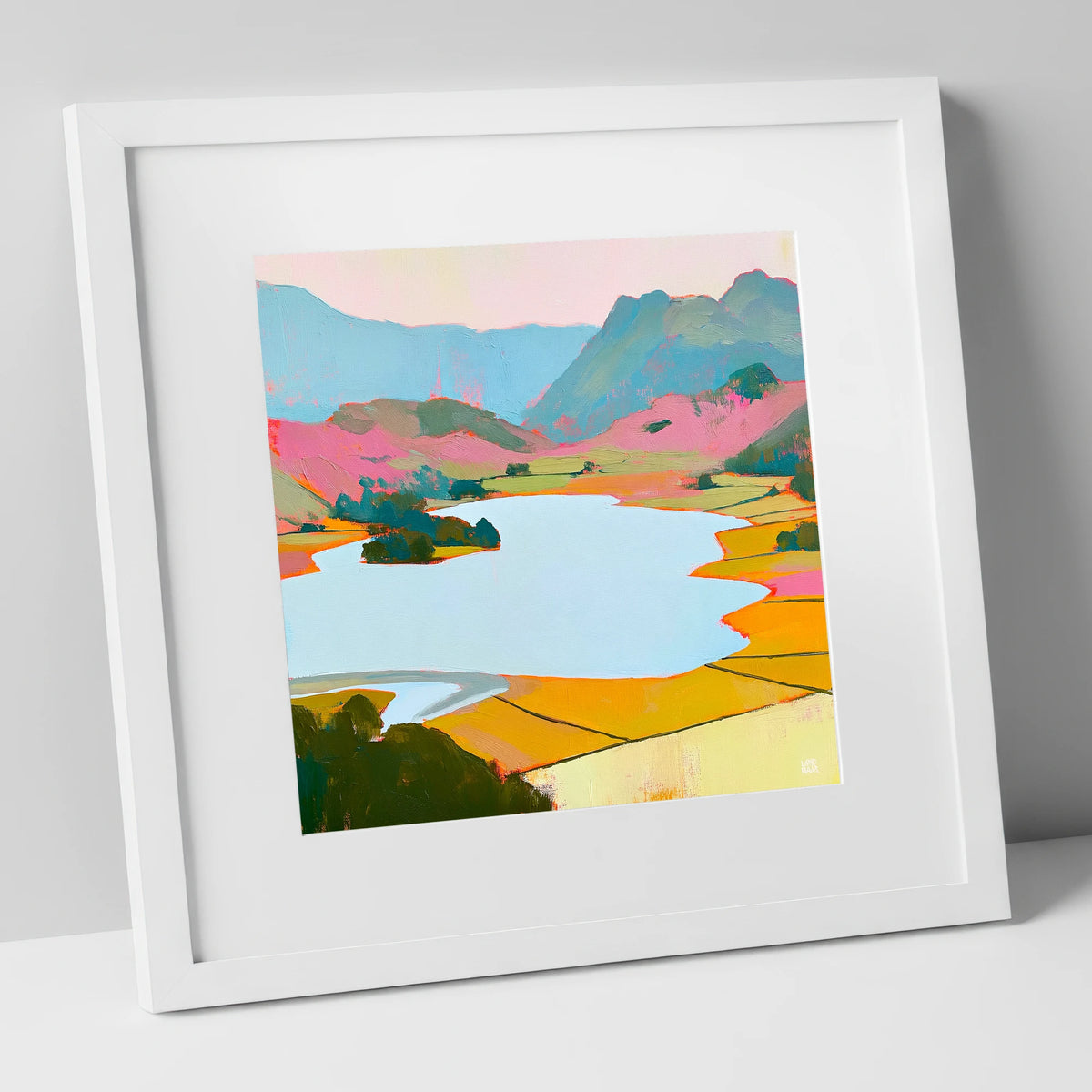 Colourful Elter Water Landscape lake district lake art print in white frame