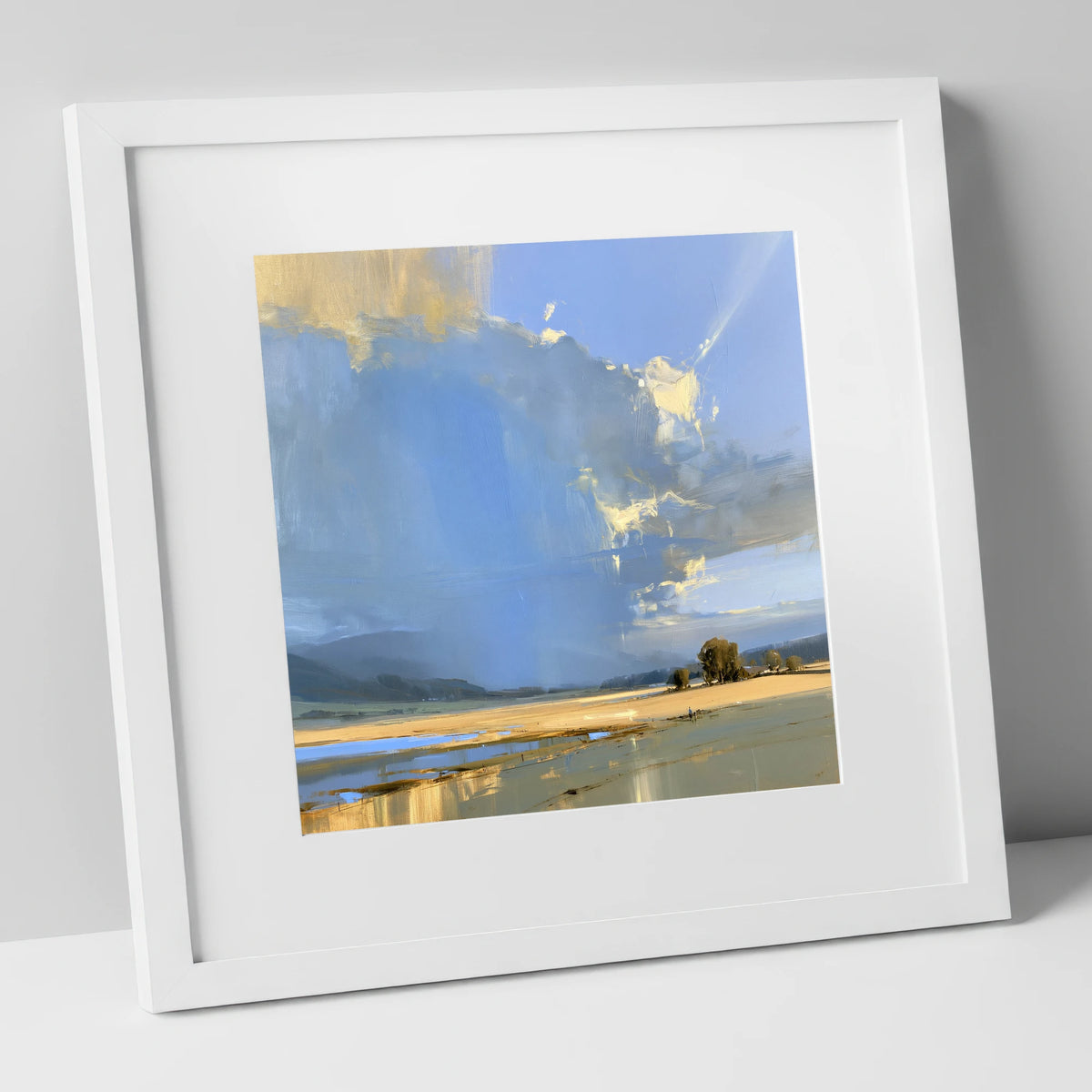 Luminous Storm Clouds Over Fells lake district sky art print in white frame