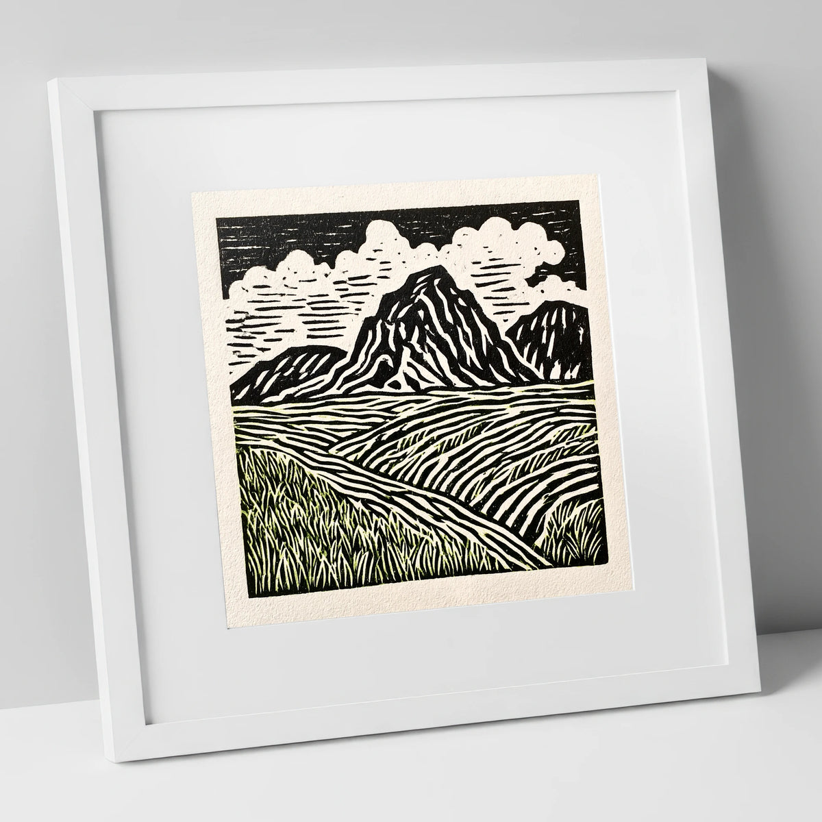 Scafell Pike Graphic Landscape lake district fell art print in white frame