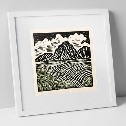 Scafell Pike Graphic Landscape lake district fell art print in white frame