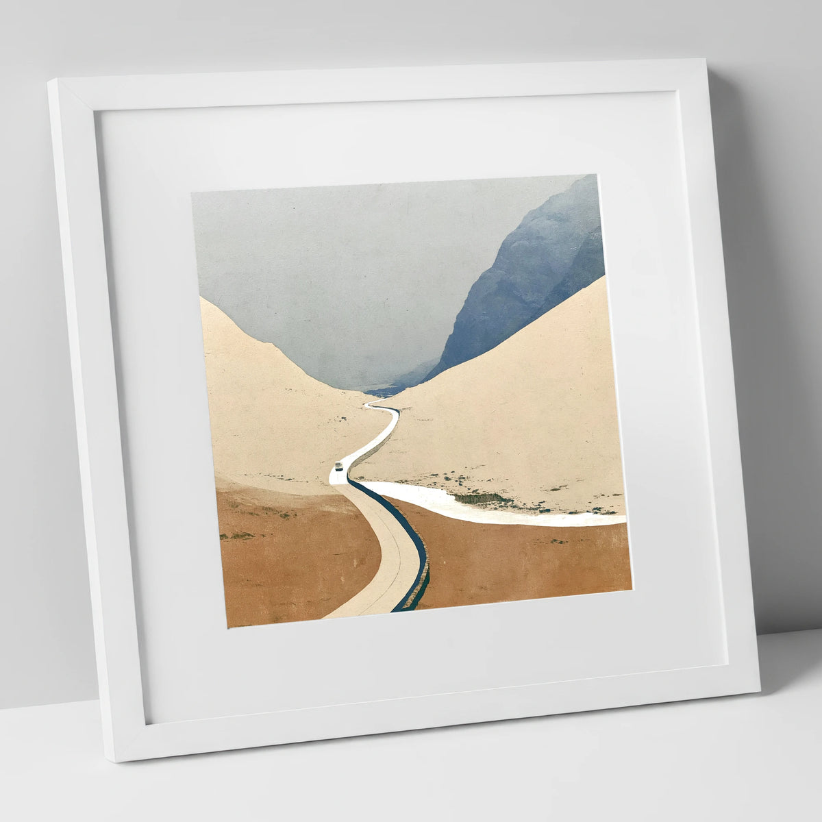 Winding Road through the High Pass lake district valley art print in white frame