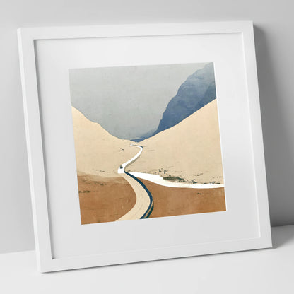 Winding Road through the High Pass lake district valley art print in white frame