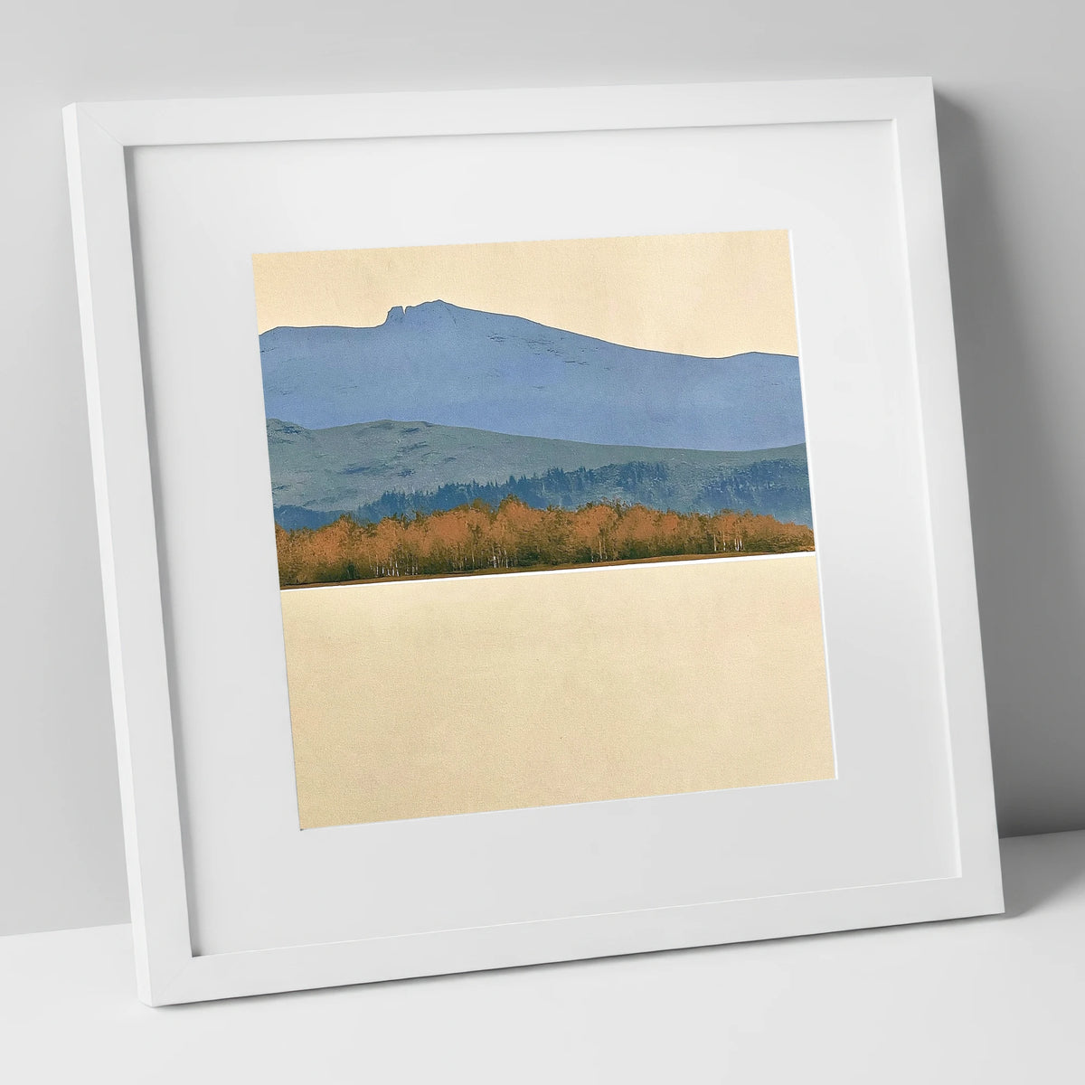 Windermere Autumn Woodland and Slate Fells lake district lake art print in white frame