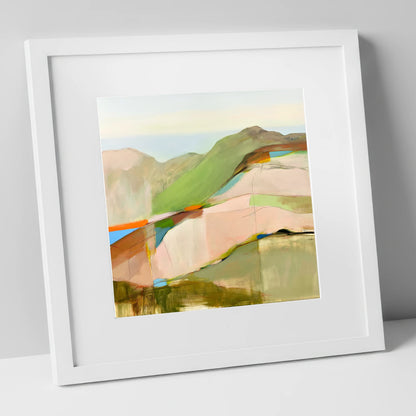 Contemporary Fell Summit View lake district fell art print in white frame
