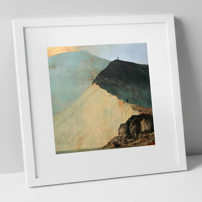 Striding Edge in Slate and Gold lake district walking art print in white frame