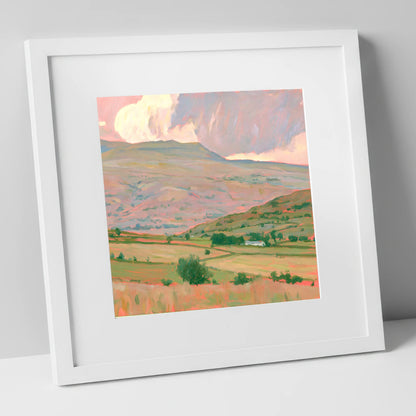 Pastel Storm Clouds Over Fells lake district sky art print in white frame