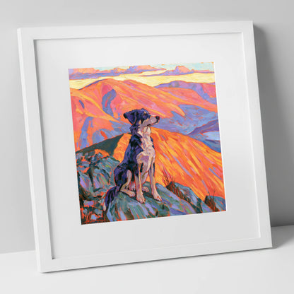 Vibrant Dog on Braithwaite Summit gifts for dog walkers art print in white frame