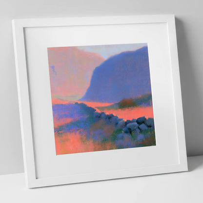 Drystone Wall in Twilight Valley lake district valley art print in white frame