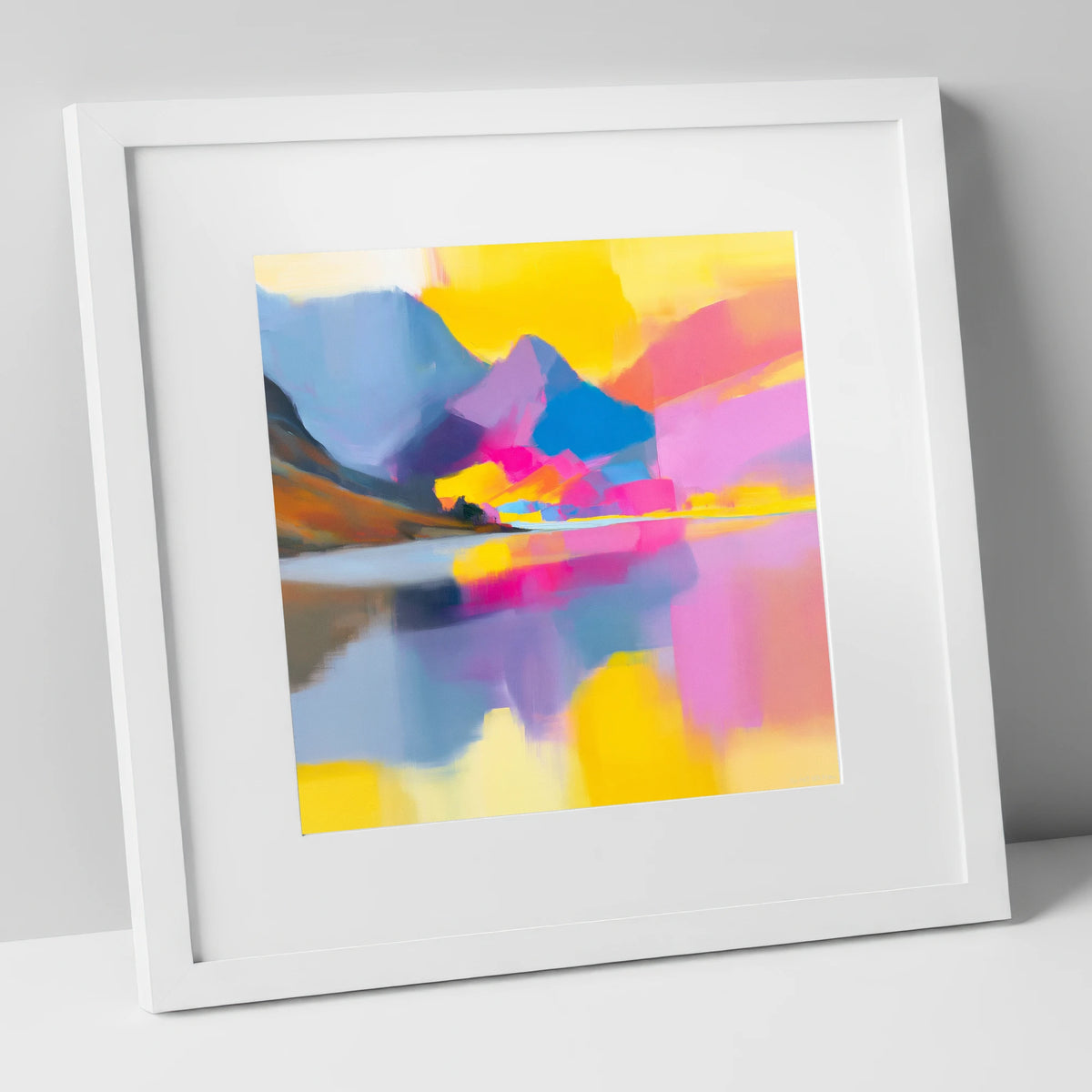 Vibrant Loweswater Lake Reflections lake district lake art print in white frame