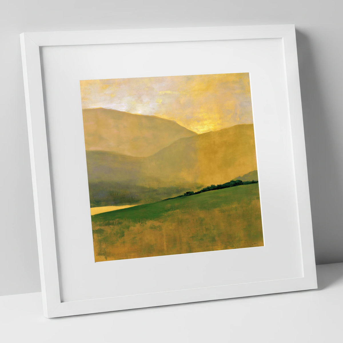 Golden Fells and Green Valley lake district valley art print in white frame
