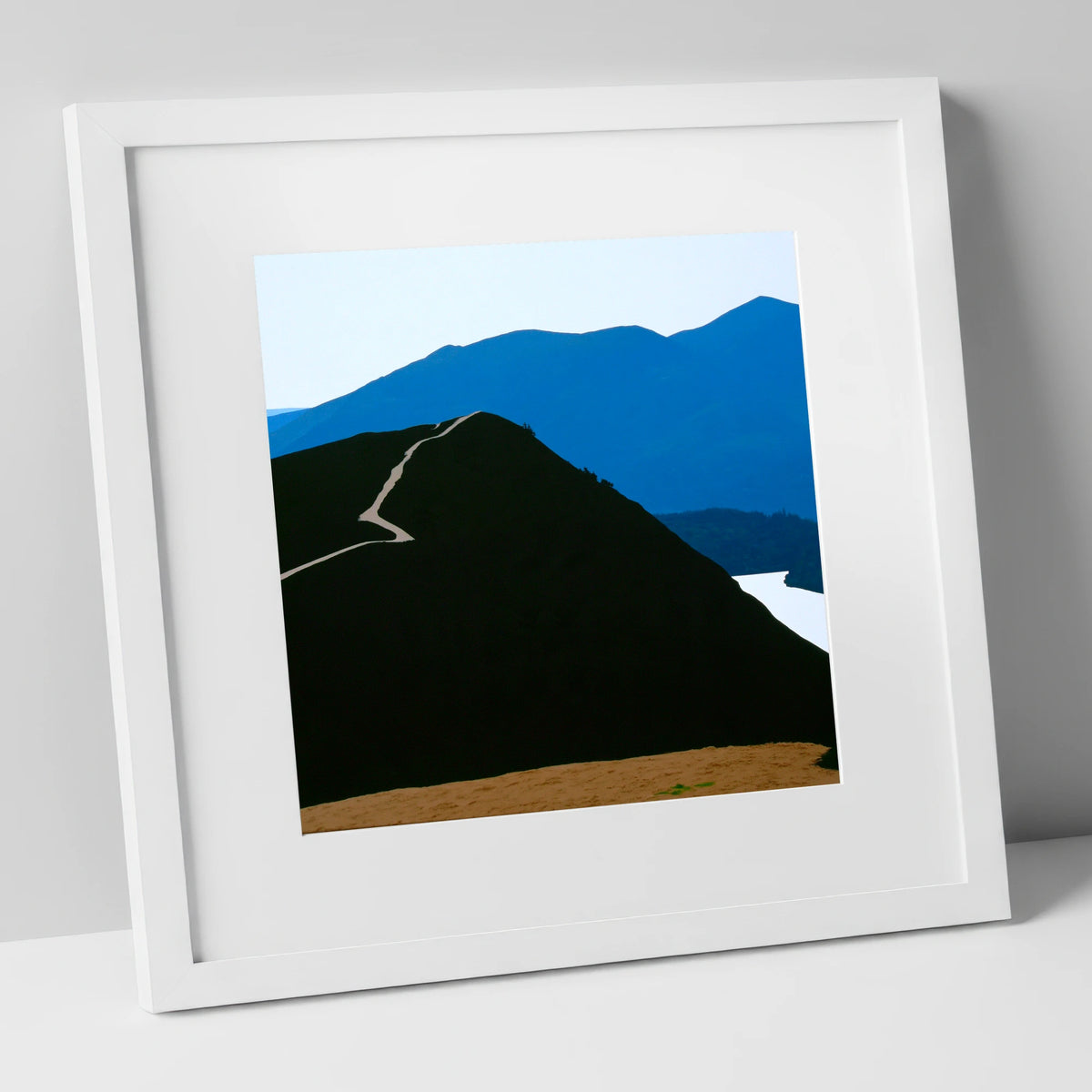 Cat Bells Path In Midnight Blue lake district fell art print in white frame
