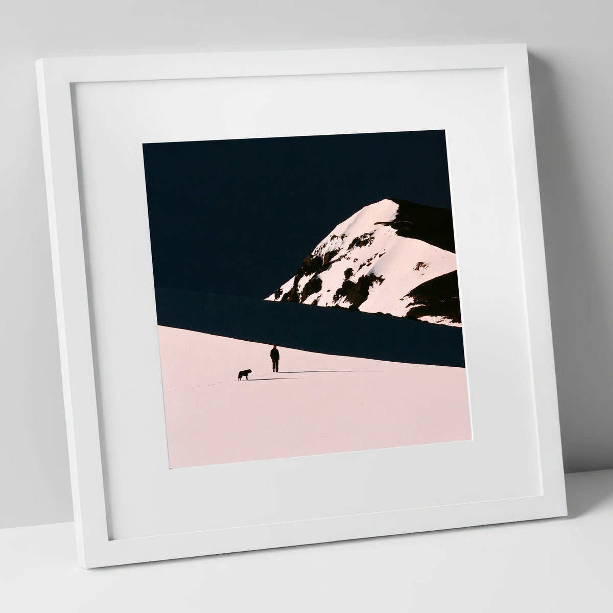 Winter Dog Walk Beneath Skiddaw gifts for dog walkers art print in white frame