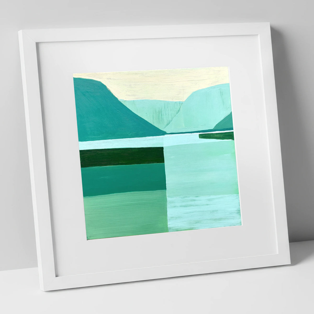 Modern Teal Wastwater Landscape lake district walking art print in white frame