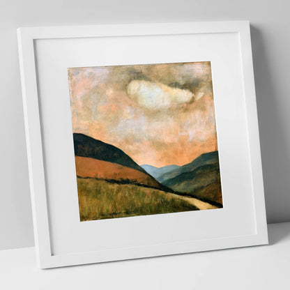Rolling Fells Under Warm Cloud lake district fell art print in white frame