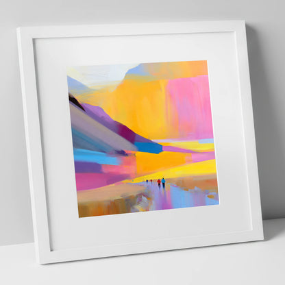 Vibrant Sunset Fell Walkers lake district walking art print in white frame