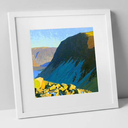 Whin Rigg Scree in Blue Shadow lake district fell art print in white frame