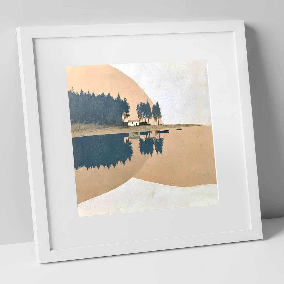 Slate Blue Lake Reflections lake district lake art print in white frame