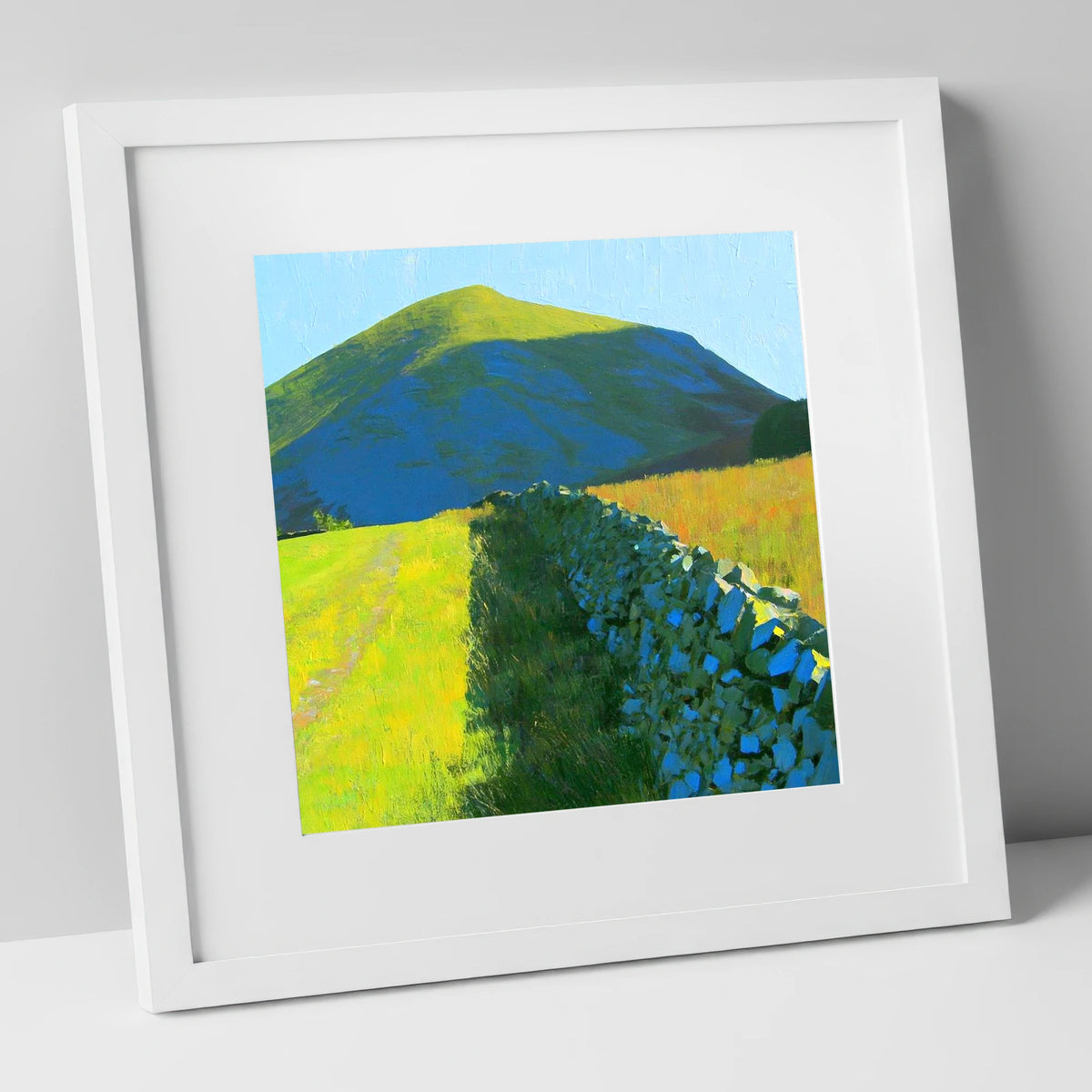 Vibrant Light on Hen Comb lake district fell art print in white frame