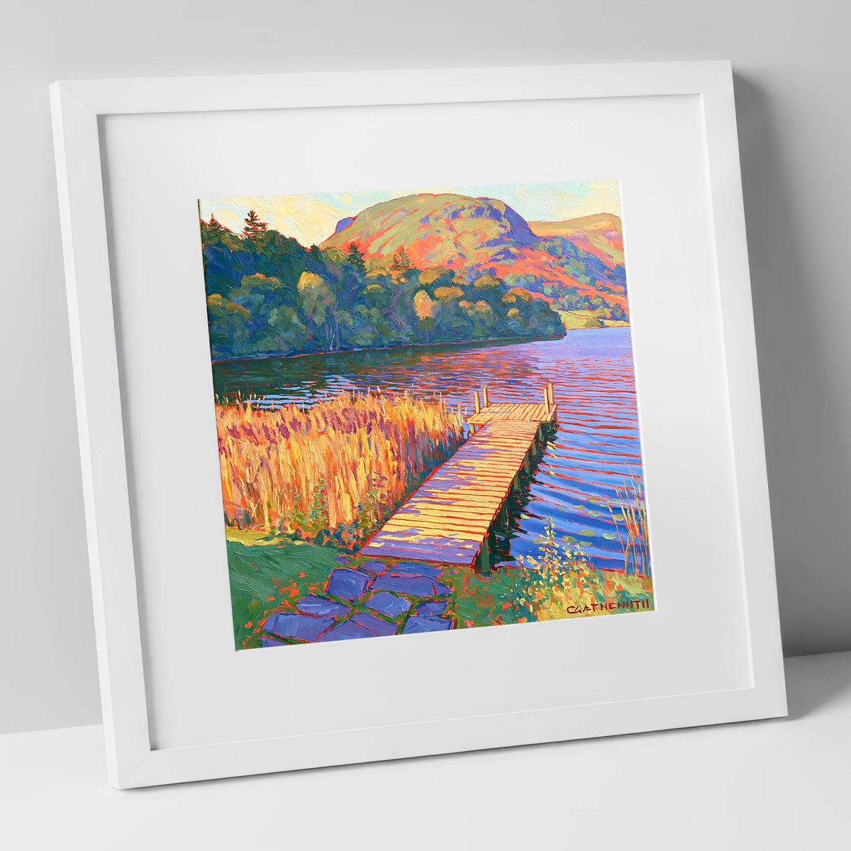 Vibrant Grasmere Pier at Sunset grasmere wall art art print in white frame