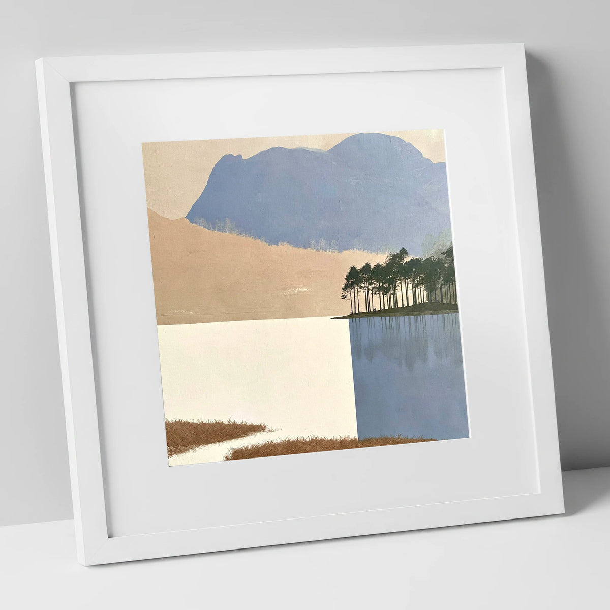 Tarn Hows Pines and Slate Fells lake district lake art print in white frame