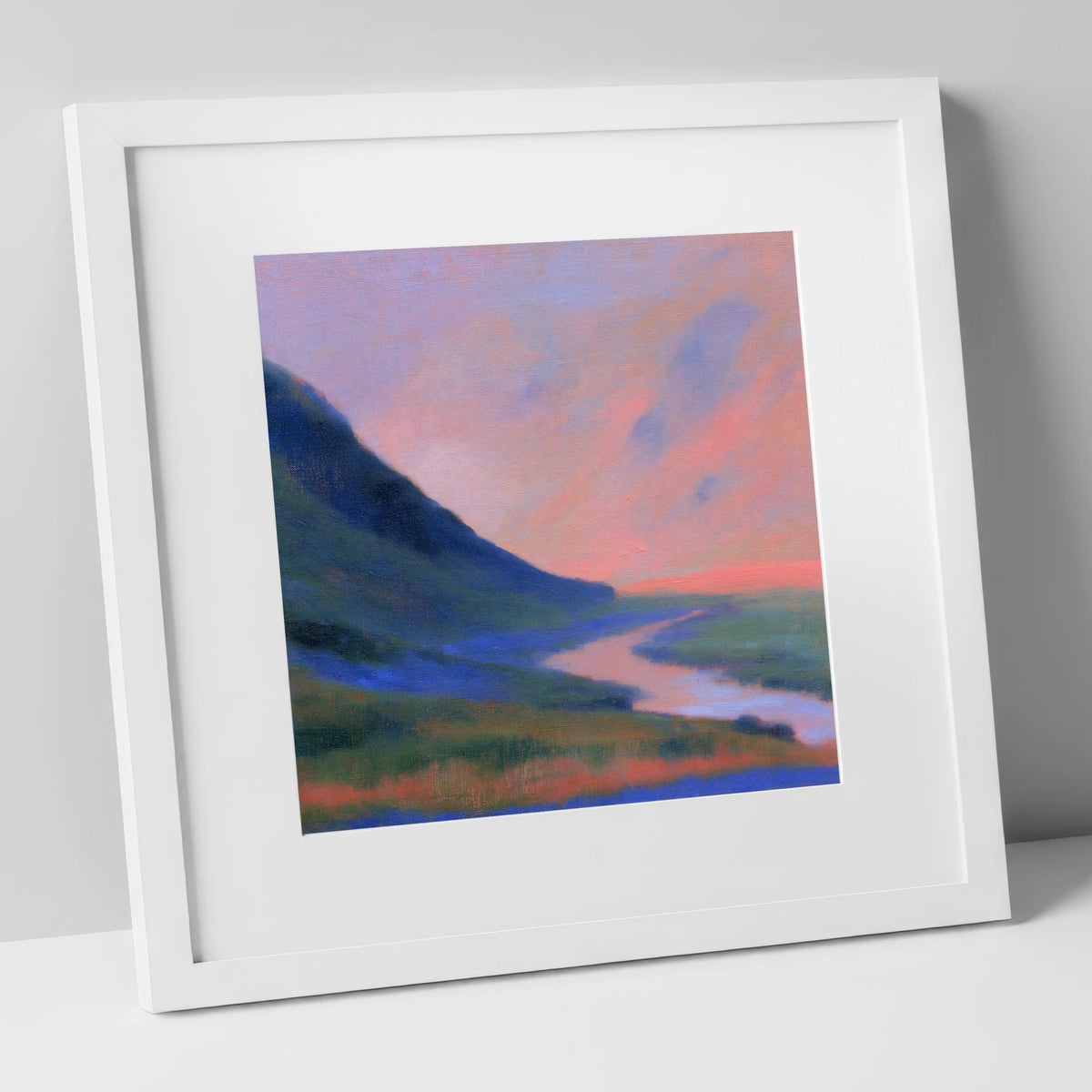 Winding River at Twilight lake district waterfall art print in white frame