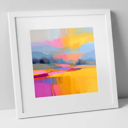 Fuchsia and Gold Evening Fells lake district sky art print in white frame