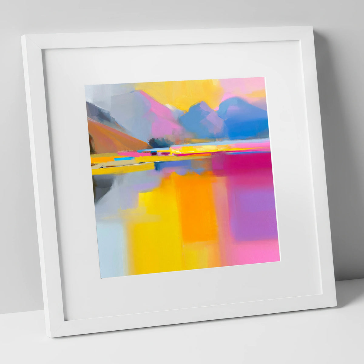 Vibrant Loweswater Reflections lake district lake art print in white frame