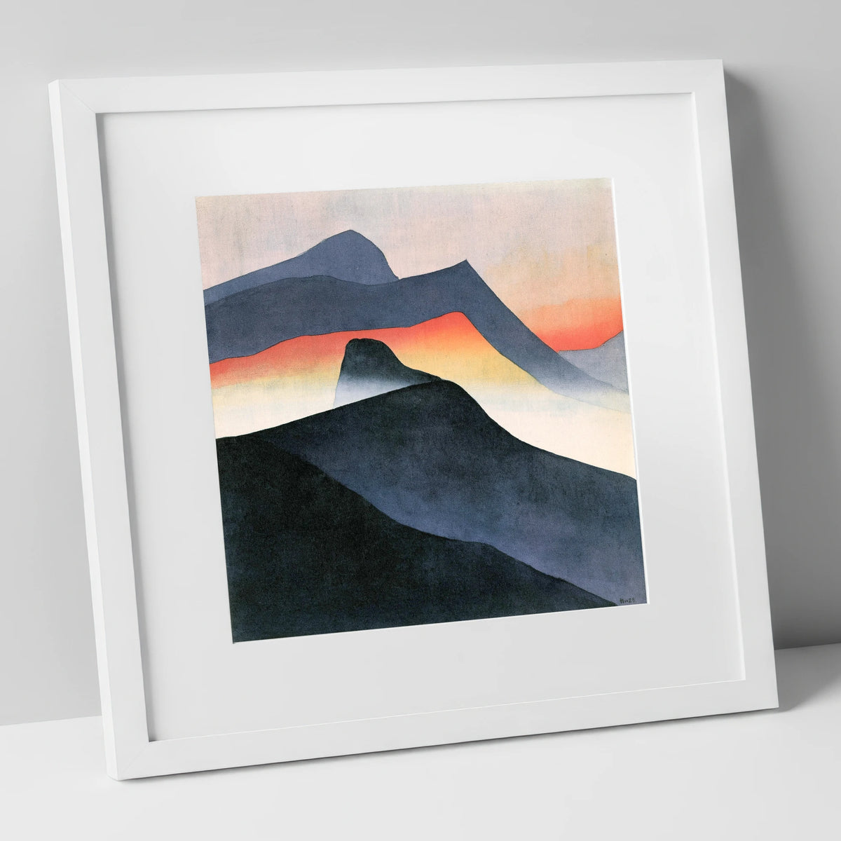 Mountain Ridge in Orange Mist lake district fell art print in white frame