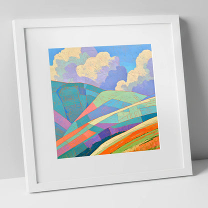 Geometric Fells Under Storm Clouds lake district sky art print in white frame