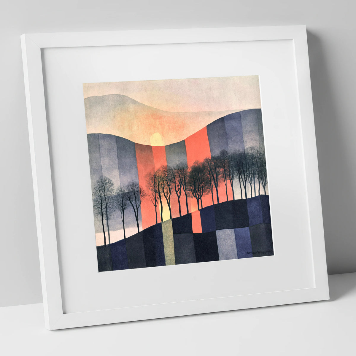 Abstract Sunset on Lakeland Fells lake district sky art print in white frame