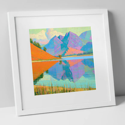 Vivid Loweswater Lake Reflection lake district lake art print in white frame